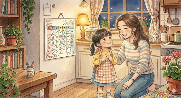 보상을 함께 정하는 엄마와 아이